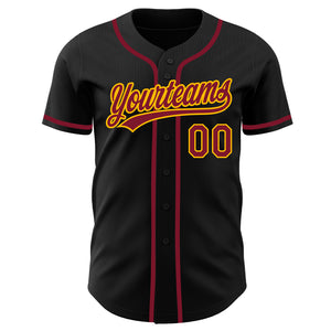 Custom Black Crimson-Gold Authentic Baseball Jersey