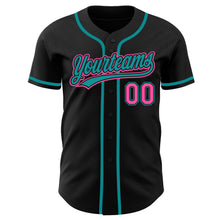Laden Sie das Bild in den Galerie-Viewer, Custom Black Pink-Teal Authentic Baseball Jersey
