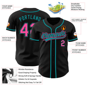 Custom Black Pink-Teal Authentic Baseball Jersey