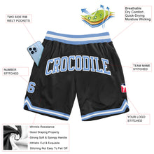 Load image into Gallery viewer, Custom Black Light Blue-White Authentic Throwback Basketball Shorts
