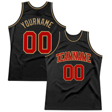 Загрузить изображение в средство просмотра галереи, Custom Black Red-Old Gold Authentic Throwback Basketball Jersey
