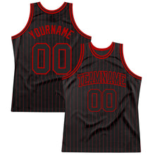 Laden Sie das Bild in den Galerie-Viewer, Custom Black Red Pinstripe Black-Red Authentic Basketball Jersey
