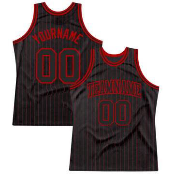 Custom Black Red Pinstripe Black-Red Authentic Basketball Jersey