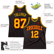 Load image into Gallery viewer, Custom Black Red Pinstripe Gold-Red Authentic Basketball Jersey
