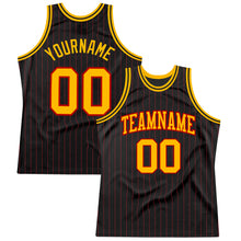 Load image into Gallery viewer, Custom Black Red Pinstripe Gold-Red Authentic Basketball Jersey
