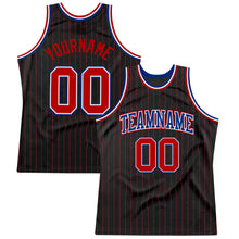Load image into Gallery viewer, Custom Black Red Pinstripe Red-Royal Authentic Basketball Jersey
