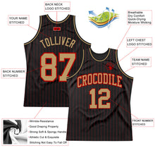 Load image into Gallery viewer, Custom Black Red Pinstripe Old Gold-Red Authentic Basketball Jersey
