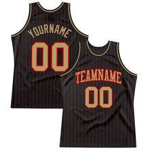 Laden Sie das Bild in den Galerie-Viewer, Custom Black Red Pinstripe Old Gold-Red Authentic Basketball Jersey
