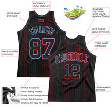 Load image into Gallery viewer, Custom Black Red Pinstripe Black Light Blue-Red Authentic Basketball Jersey
