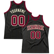 Load image into Gallery viewer, Custom Black Cream Pinstripe Maroon-Cream Authentic Basketball Jersey
