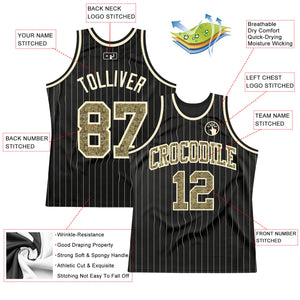 Custom Black Cream Pinstripe Camo-Cream Authentic Basketball Jersey