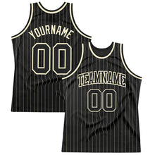 Laden Sie das Bild in den Galerie-Viewer, Custom Black Cream Pinstripe Black-Cream Authentic Basketball Jersey

