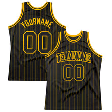 Laden Sie das Bild in den Galerie-Viewer, Custom Black Gold Pinstripe Black-Gold Authentic Basketball Jersey
