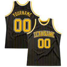 Load image into Gallery viewer, Custom Black Gold Pinstripe Gold-Black Authentic Basketball Jersey
