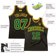 Laden Sie das Bild in den Galerie-Viewer, Custom Black Gold Pinstripe Kelly Green-Gold Authentic Basketball Jersey
