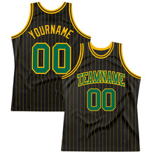 Laden Sie das Bild in den Galerie-Viewer, Custom Black Gold Pinstripe Kelly Green-Gold Authentic Basketball Jersey
