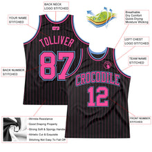 Load image into Gallery viewer, Custom Black Pink Pinstripe Pink-Light Blue Authentic Basketball Jersey
