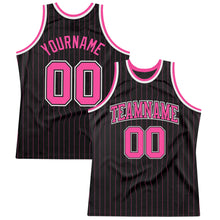 Laden Sie das Bild in den Galerie-Viewer, Custom Black Pink Pinstripe Pink-Black Authentic Basketball Jersey
