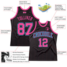 Laden Sie das Bild in den Galerie-Viewer, Custom Black Pink Pinstripe Pink-Sky Blue Authentic Basketball Jersey
