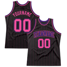 Laden Sie das Bild in den Galerie-Viewer, Custom Black Pink Pinstripe Pink-Purple Authentic Basketball Jersey
