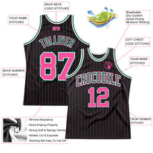 Laden Sie das Bild in den Galerie-Viewer, Custom Black Pink Pinstripe Pink-Kelly Green Authentic Basketball Jersey
