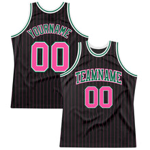 Load image into Gallery viewer, Custom Black Pink Pinstripe Pink-Kelly Green Authentic Basketball Jersey
