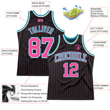 Laden Sie das Bild in den Galerie-Viewer, Custom Black Pink Pinstripe Pink-Teal Authentic Basketball Jersey
