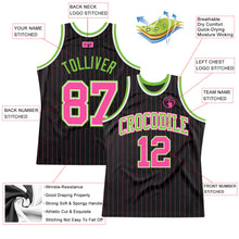 Load image into Gallery viewer, Custom Black Pink Pinstripe Pink-Neon Green Authentic Basketball Jersey
