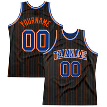Laden Sie das Bild in den Galerie-Viewer, Custom Black Orange Pinstripe Royal-Orange Authentic Basketball Jersey
