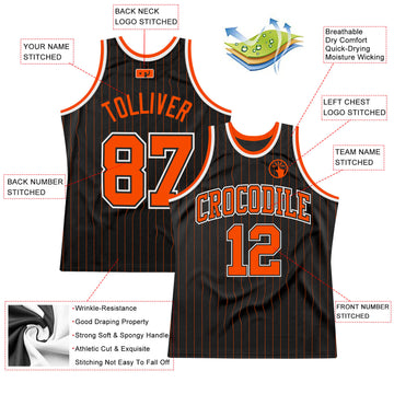 Custom Black Orange Pinstripe Orange-Black Authentic Basketball Jersey