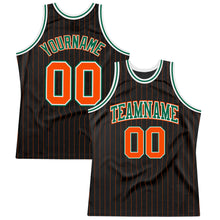 Laden Sie das Bild in den Galerie-Viewer, Custom Black Orange Pinstripe Orange-Kelly Green Authentic Basketball Jersey
