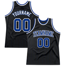 Load image into Gallery viewer, Custom Black Royal Pinstripe Royal-White Authentic Basketball Jersey

