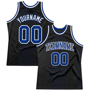 Custom Black Royal Pinstripe Royal-White Authentic Basketball Jersey