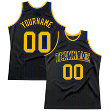 Загрузить изображение в средство просмотра галереи, Custom Black Royal Pinstripe Gold-Royal Authentic Basketball Jersey

