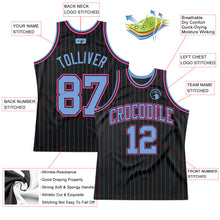 Laden Sie das Bild in den Galerie-Viewer, Custom Black Light Blue Pinstripe Light Blue-Pink Authentic Basketball Jersey

