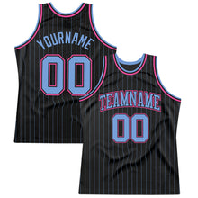 Load image into Gallery viewer, Custom Black Light Blue Pinstripe Light Blue-Pink Authentic Basketball Jersey
