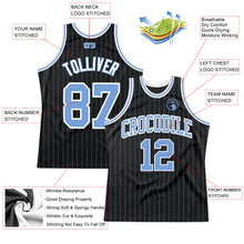 Laden Sie das Bild in den Galerie-Viewer, Custom Black Light Blue Pinstripe Light Blue-White Authentic Basketball Jersey
