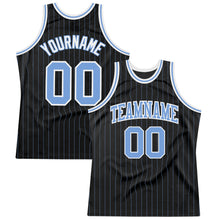 Laden Sie das Bild in den Galerie-Viewer, Custom Black Light Blue Pinstripe Light Blue-White Authentic Basketball Jersey
