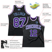 Laden Sie das Bild in den Galerie-Viewer, Custom Black Light Blue Pinstripe Purple-Light Blue Authentic Basketball Jersey

