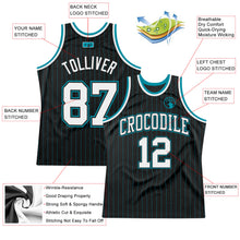 Load image into Gallery viewer, Custom Black Teal Pinstripe White Black-Teal Authentic Basketball Jersey
