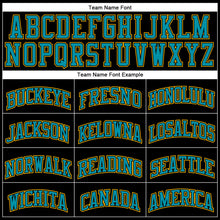 Load image into Gallery viewer, Custom Black Teal Pinstripe Teal-Gold Authentic Basketball Jersey
