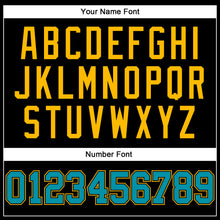 Load image into Gallery viewer, Custom Black Teal Pinstripe Teal-Gold Authentic Basketball Jersey
