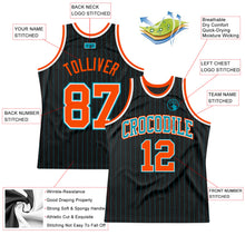 Laden Sie das Bild in den Galerie-Viewer, Custom Black Teal Pinstripe Orange-Teal Authentic Basketball Jersey
