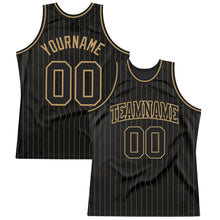 Laden Sie das Bild in den Galerie-Viewer, Custom Black Old Gold Pinstripe Black-Old Gold Authentic Basketball Jersey

