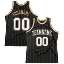 Load image into Gallery viewer, Custom Black Old Gold Pinstripe White-Old Gold Authentic Basketball Jersey
