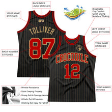 Load image into Gallery viewer, Custom Black Old Gold Pinstripe Red-Old Gold Authentic Basketball Jersey
