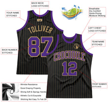 Load image into Gallery viewer, Custom Black Old Gold Pinstripe Purple-Old Gold Authentic Basketball Jersey
