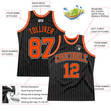 Laden Sie das Bild in den Galerie-Viewer, Custom Black Gray Pinstripe Orange-Gray Authentic Basketball Jersey
