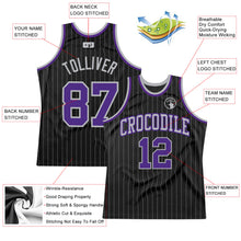 Load image into Gallery viewer, Custom Black Gray Pinstripe Purple-Gray Authentic Basketball Jersey
