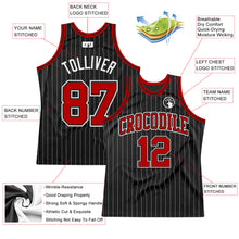 Laden Sie das Bild in den Galerie-Viewer, Custom Black White Pinstripe Red-White Authentic Basketball Jersey
